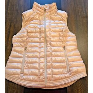 Calvin Klein Quilted Puffer Vest Full Zip Metallic Blush Peach Tan Gold‎ sz XL